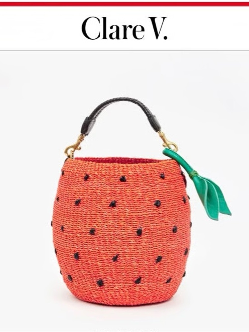 🍓 Clare V RARE Pot de Miel strawberry basket purse bag red with green leaf